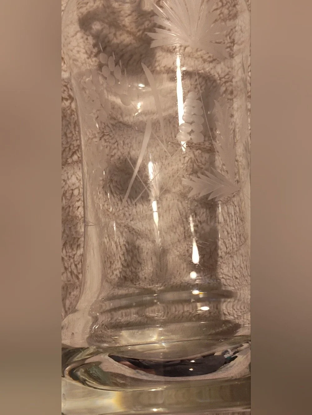 Vintage 1980's Clear Etched Glass Decanter with Stopper - Clear